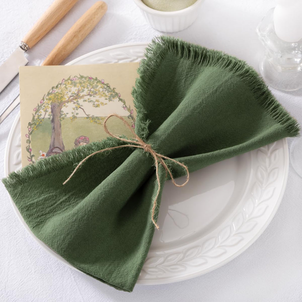 Olive Green Summer Fall Linen Reusable Cloth Napkins Set of 12