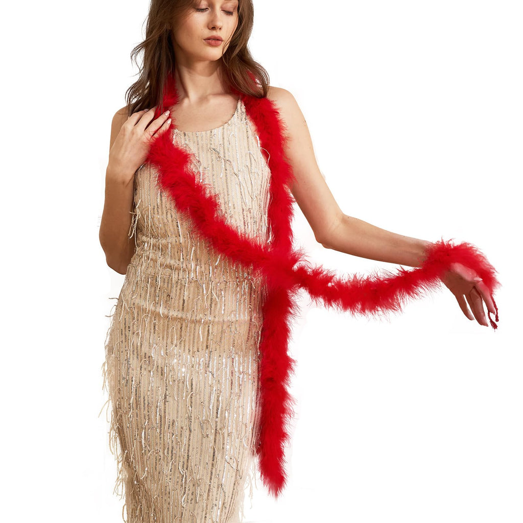 20g Fluffy Marabou Feather Boa for DIY Craft Sewing Trim Home Wedding Party Decoration-Red - 2 Yards