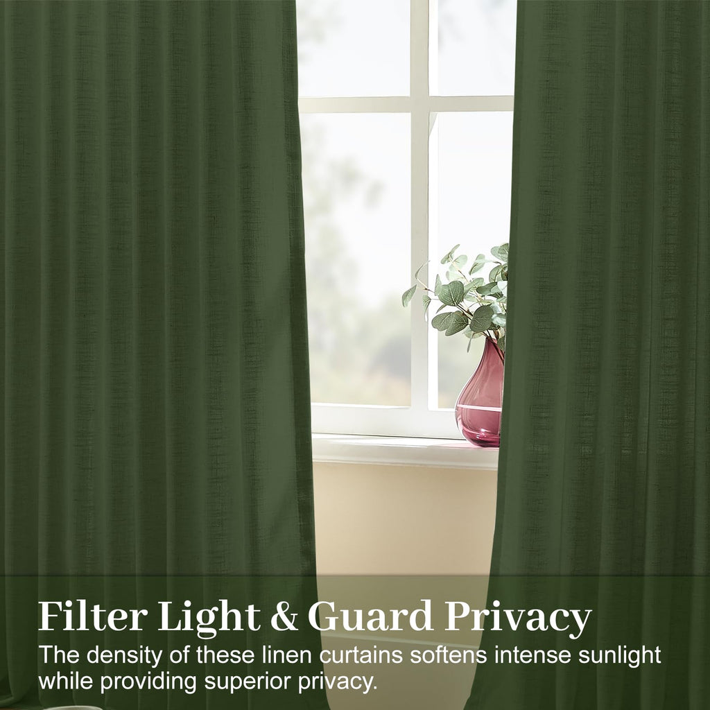 Pinch Pleated Sheer Linen Curtains 102 Inches Light Filtering, 2 Panels