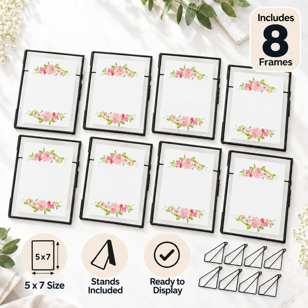 5x7 Picture Frame Black 8-Piece Floating Set