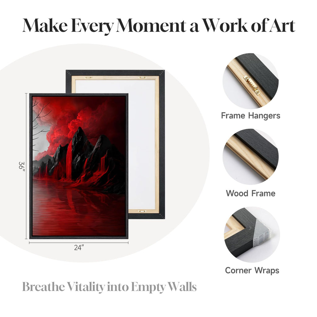 Large Framed Red and Black White Tree Wall Art, 24x36 Inch