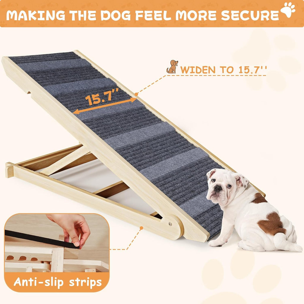 Dog Ramp for Bed, Folding Wooden Pet Ramp for Small Large Dogs Cats