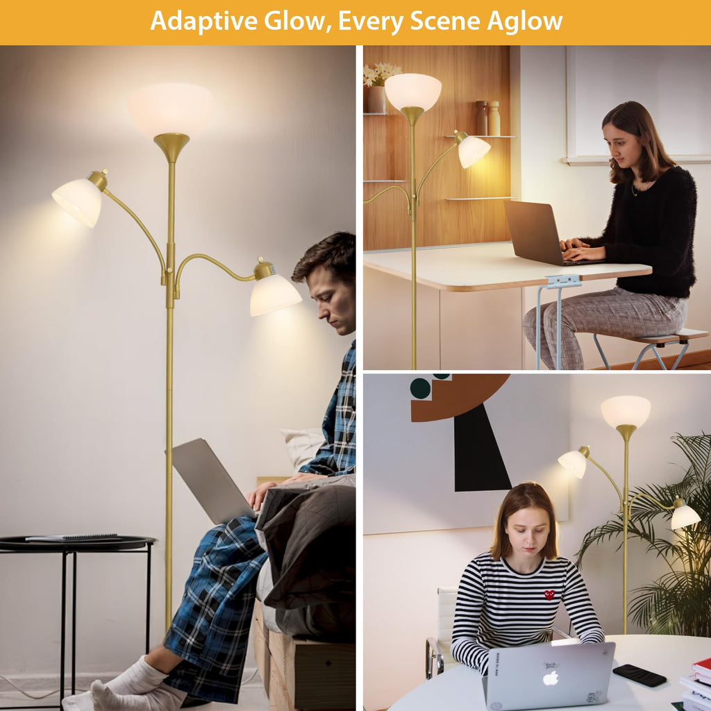 Floor Lamps, Standing Lamp with Stepless Dimming, 3 Lights Adjustable Reading Lights, Morden Tall Lamps, Gold