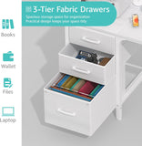White Desk with File Drawers Cabinet, 47 Inch Reversible Computer Desk with Fabric Filing Cabinet Small Space Home