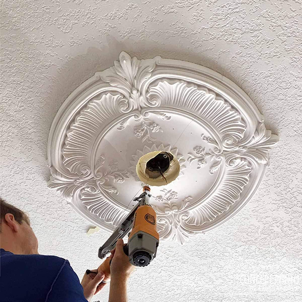 Ornate Round Two-Piece Ceiling Medallion, 20-5/8 Inch, 6-1/4 Inch Center Opening, Primed White