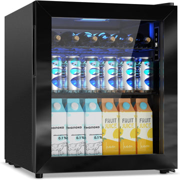 Mini Fridge with Glass Door-Small Fridge Desk Beverage Cooler with Lock for Beer
