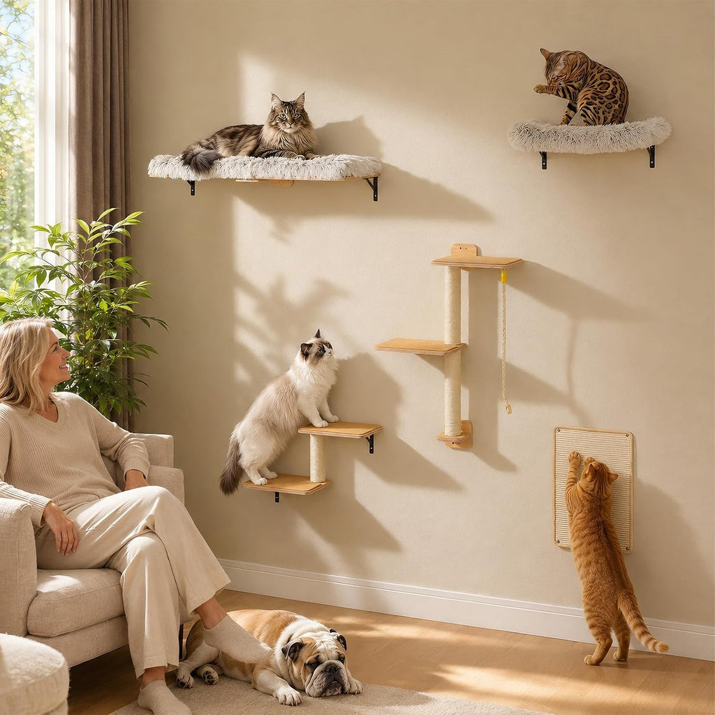 Cat Wall Shelves, Modern Cat Wall Furniture with Sisal Posts
