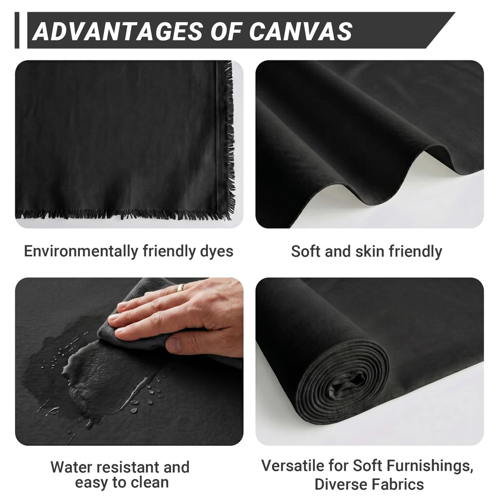 Black Poly Cotton Water Resistant Canvas Fabric, 5 Yards, 59 Inch Wide