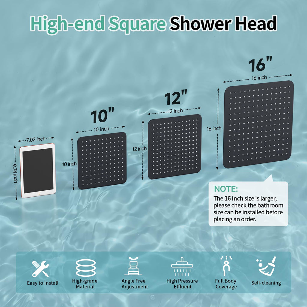 10 Inch Rain Shower Head Matte Black 304 Stailess Steel High Pressure Rainfall Showerhead