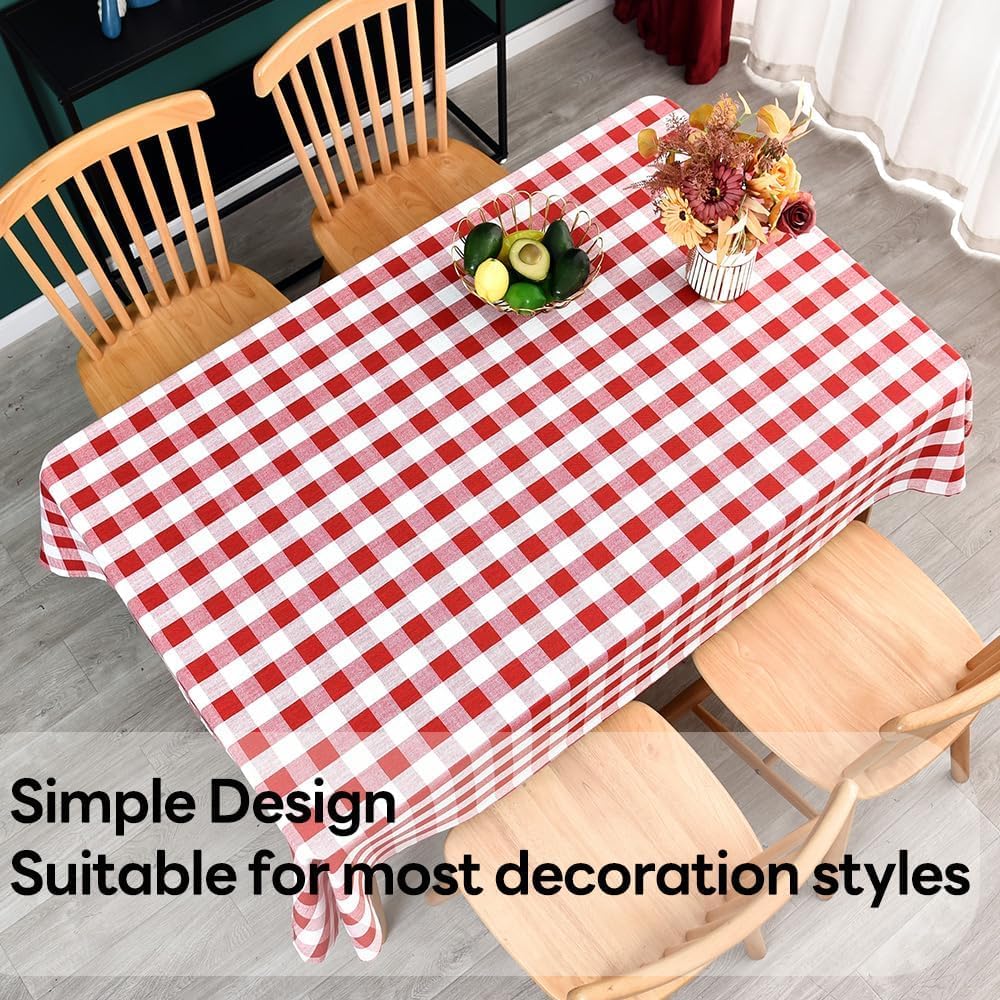 Gingham Table Cloth for Rectangle Tables red Checkered Plaid Tablecloth Heavy Duty Cotton Blend Washable & Wrinkle