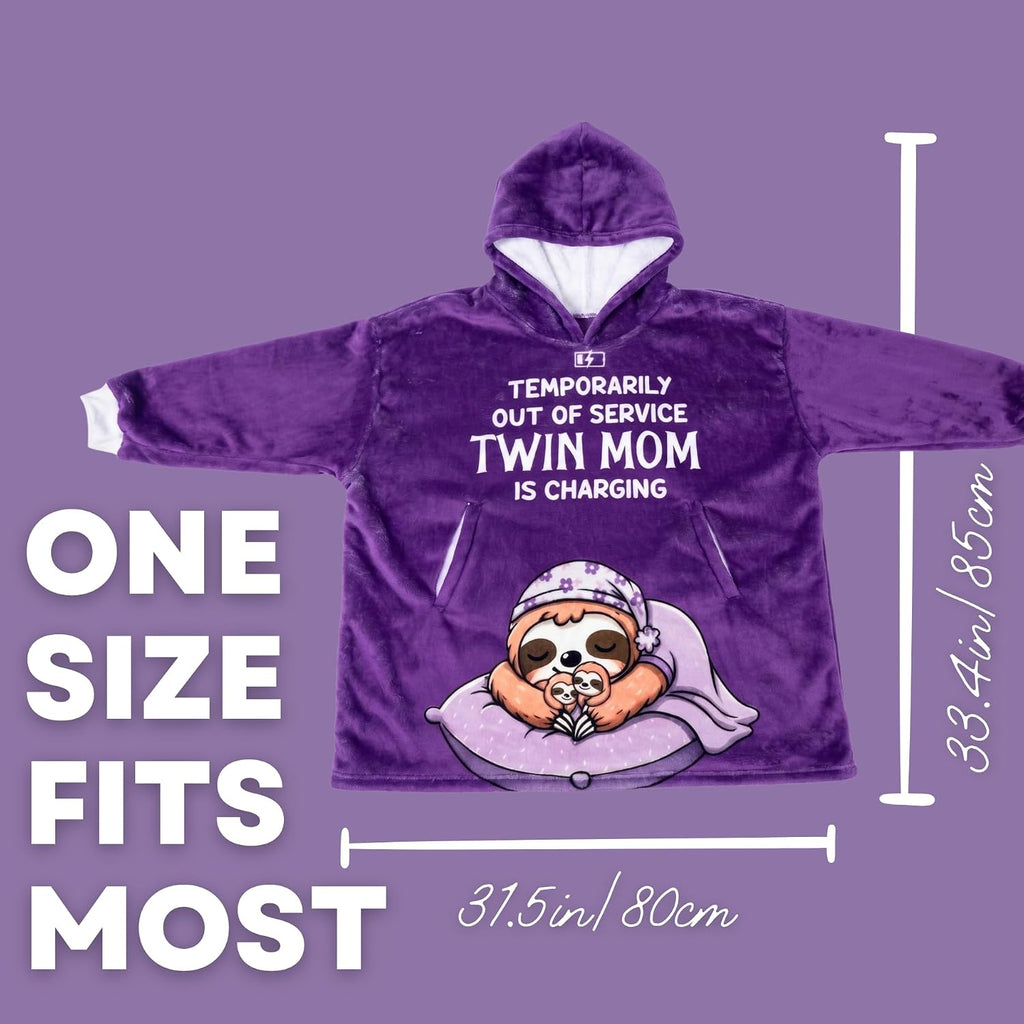 Twin Mom Gifts, Mom of Twins Gifts, Mother of Twins Wearable Flannel Blanket with Hoodie, Oversized Flannel Hooded