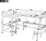 Corner Double Loft Bed with L-Shaped Desks, Twin Loft Bed with Desks & Slant Ladder for Kids Teens Adults