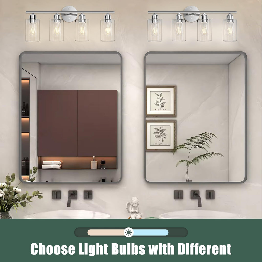 Bathroom Vanity Light Fixtures Polished Chrome, 4 Lights Rustic Farmhouse Vanity Bar Lighting Over Mirror Modern