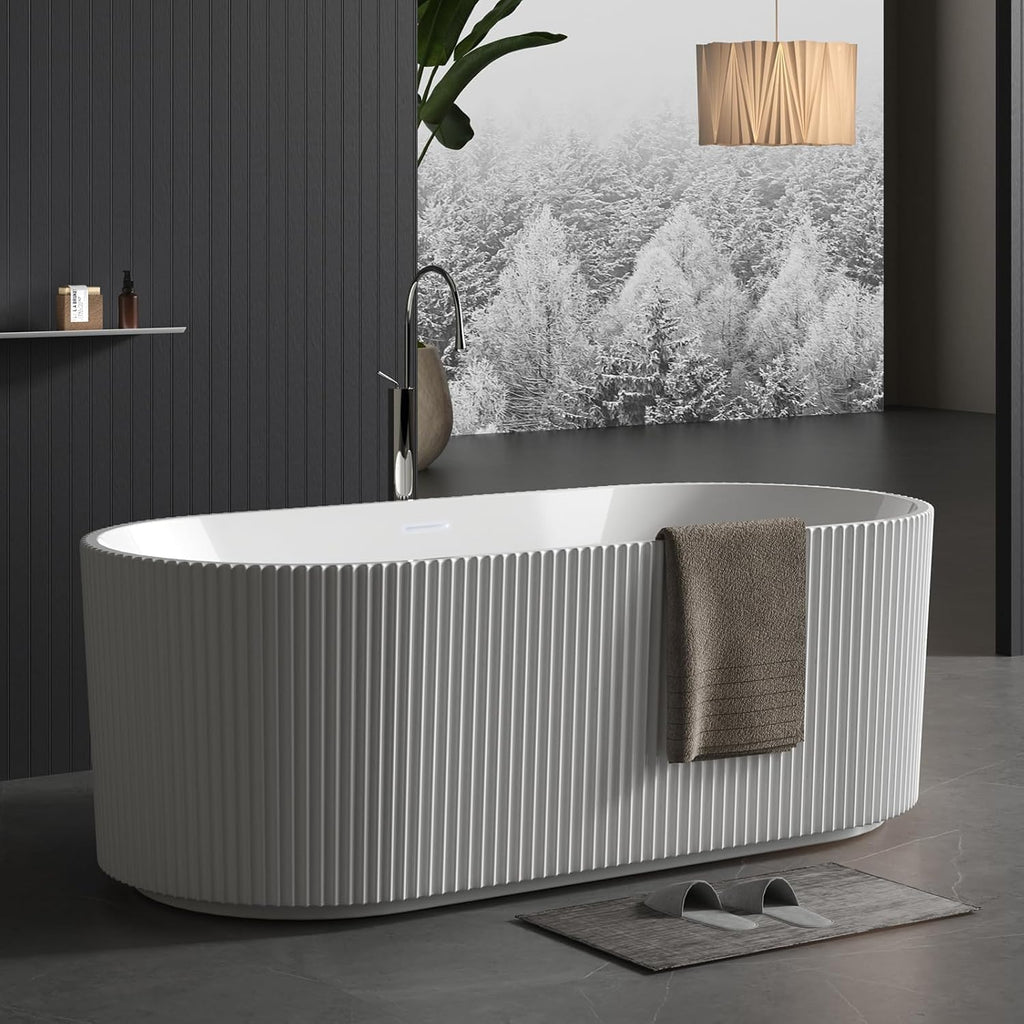 59'' Freestanding Bathtub, Deep Acrylic Soaking Tub with Non-Slip Base, cUPC Certified Modern Free Standing Tub
