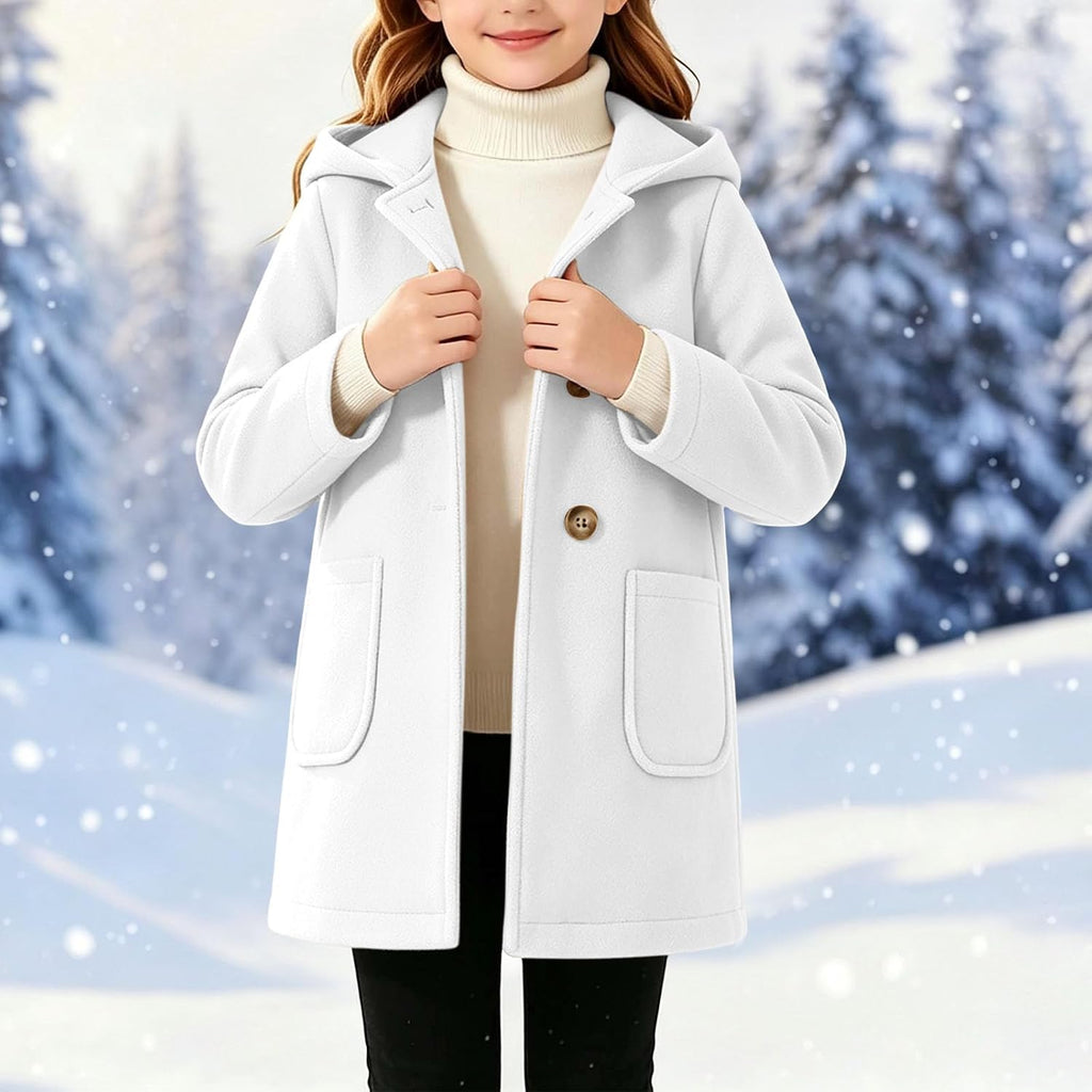 Girls Wool Trench Coat Teens Button Front Outerwear with Pockets