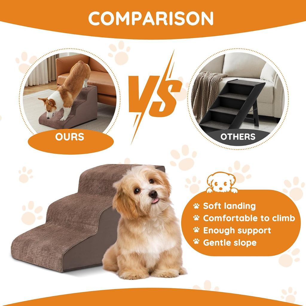 Dog Stairs for Small Dogs 22.6" H, Dog Ramp for Bed, 5-Step, Coffee