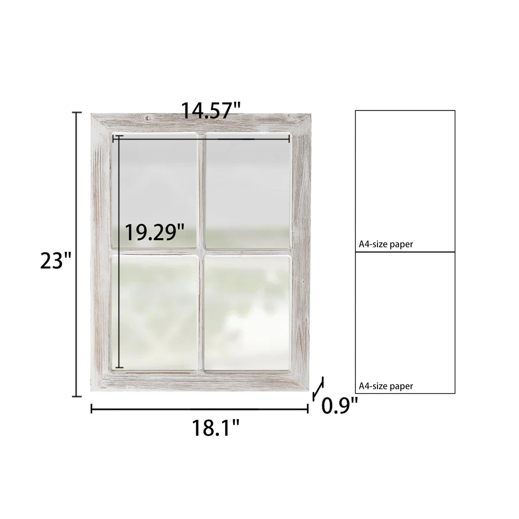 Farmhouse Window Pane Mirror, Washed White, 18 X 23 Inch
