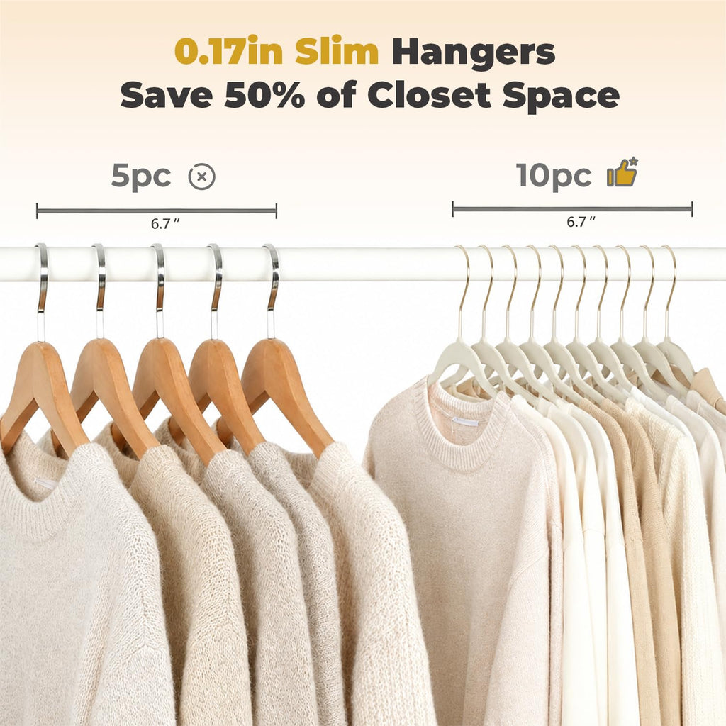 Ivory Velvet Hangers 50 Pack with Stackable Cascading Gloden Hook
