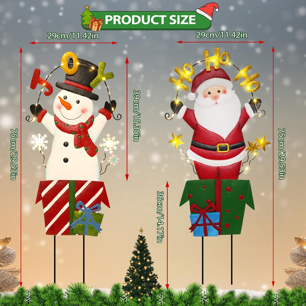 2 Pack Christmas Yard Signs Outdoor Decorations, Snowman Santa