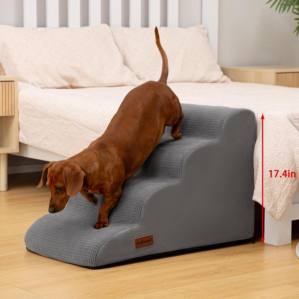 Dog Steps for Bed or Couch, 4-Step Pet Stairs Ramp for Small Dogs
