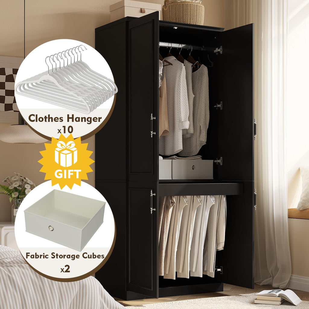 Armoire Wardrobe Closet with 4 Door, 74.8" Large Wardrobe Cabinet with Hanging Rod, Freestanding Modern Bedroom