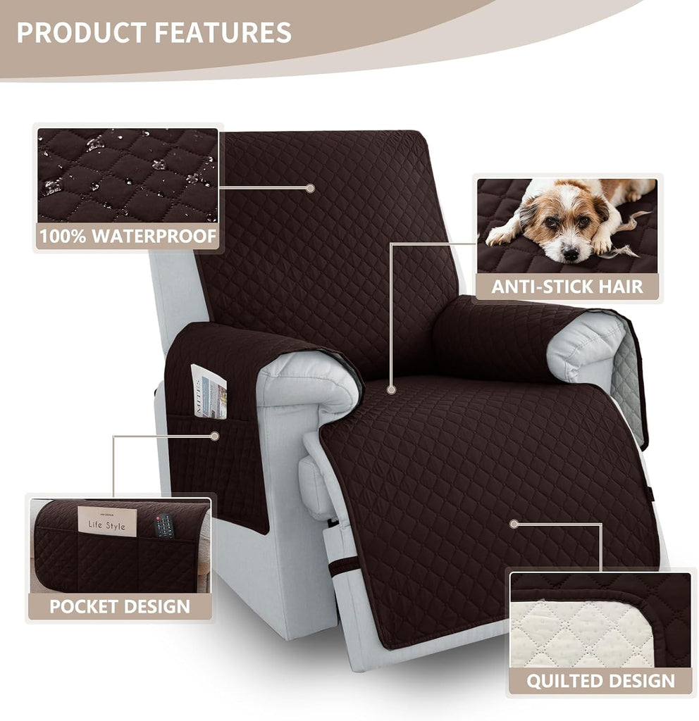 100% Waterproof Recliner Chair Covers 23.6'', Non Slip Recliner Chair Protector Washable Recliner Covers with Pocket