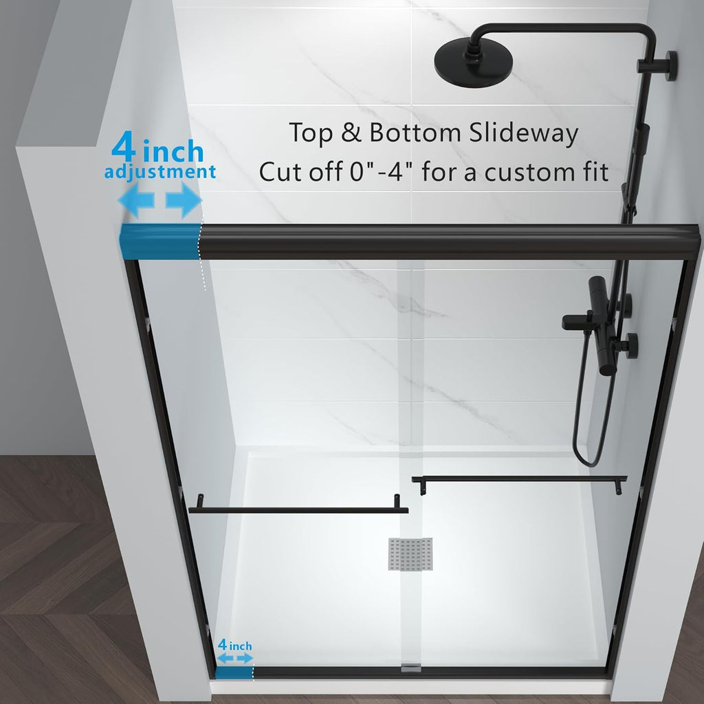 44-48" W x 72" H Semi-Frameless Bypass Sliding Shower Door, Easy-to-Clean Treated Clear Tempered Glass, Matte Black