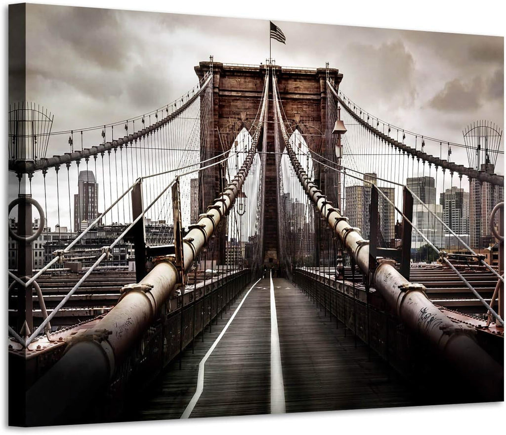 Brooklyn Bridge Picture Classic Artwork: New York Cityscape Canvas Wall Art Prints ( ,Multi-Sized)