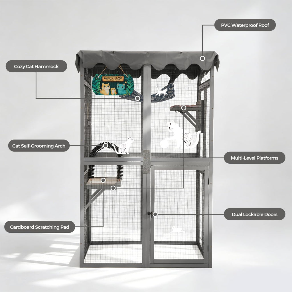 Outdoor Wooden Catio, Weatherproof Cat Enclosure with Window Access