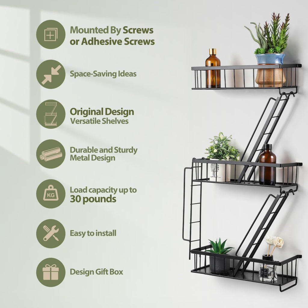 Fire Escape Wall Shelf - New York Decorative Ladder Shelf, Wall Art Floating Shelf Black Metal Shelves Storage and