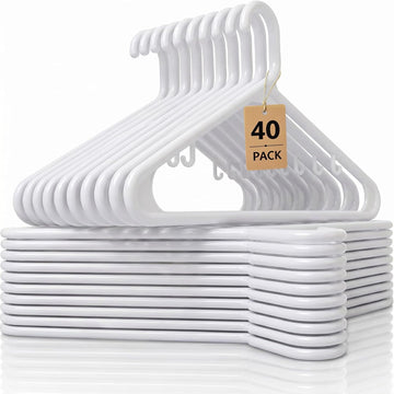 Heavy Duty Plastic Hangers 40 Pack, Extra Thick Reinforced Clothes Hangers with 20lb Capacity, Durable Non Slip Coat