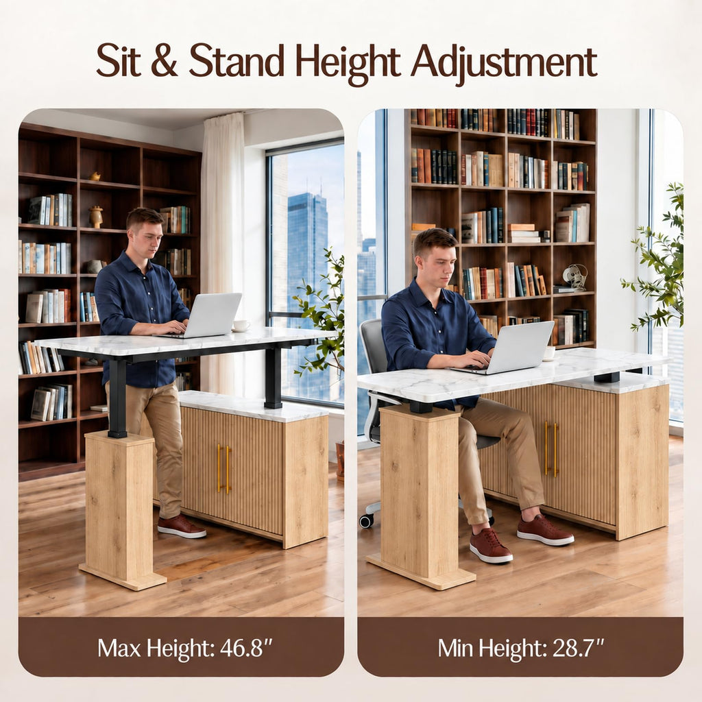 55" L-Shaped Electric Standing Desk with Drawers & Cabinet