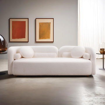 88.58'' 3-Seat Modern Curved Boucle Sofa, Cozy Thick Upholstered Teddy Loveseat, Half Moon Aesthetic Design Sherpa