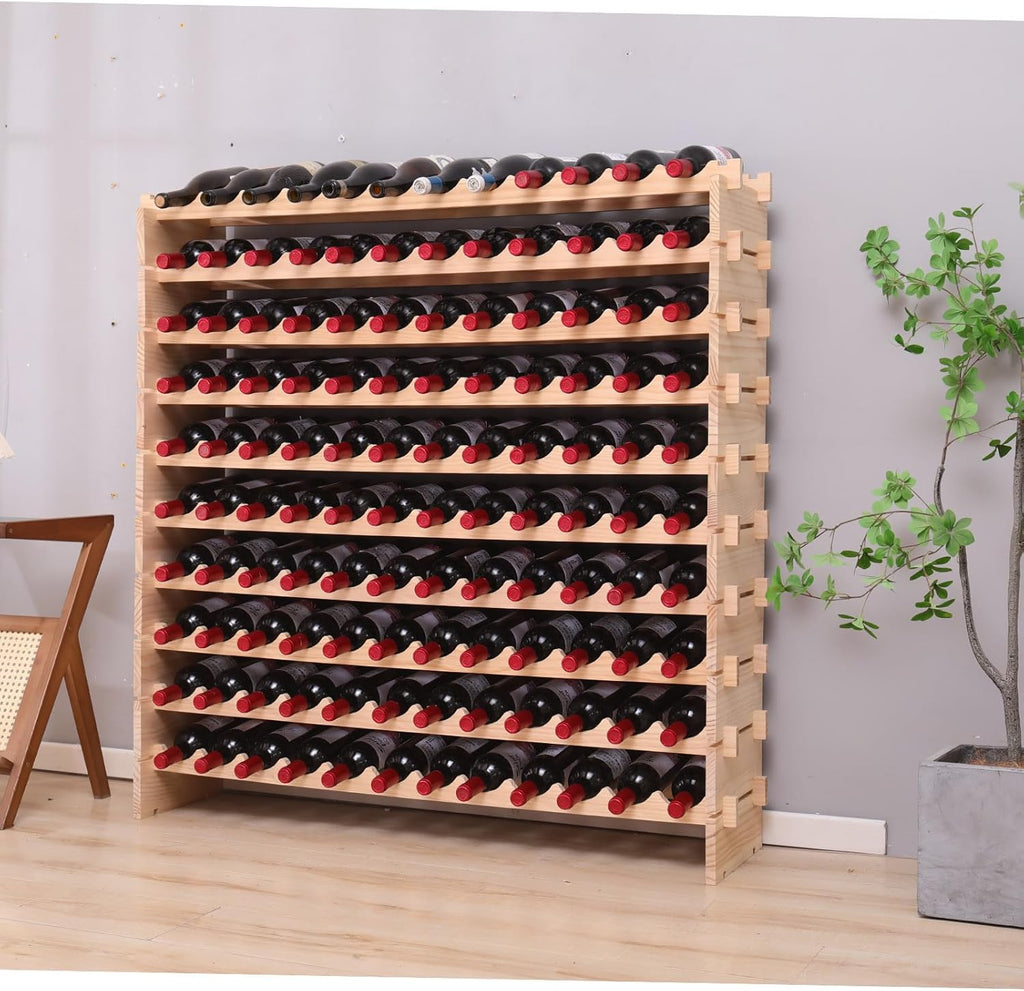 Wine Rack freestanding Floor Cabinet 144bottle Wood Stackable Storage Modular Wine Holder Display Shelves