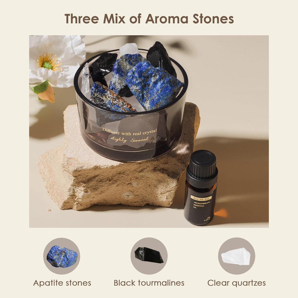 Crystal Stone Aroma Diffuser with Essential Oils Bathroom Office, Home Decor & Fragrance 2 in 1, Chic Aromatherapy