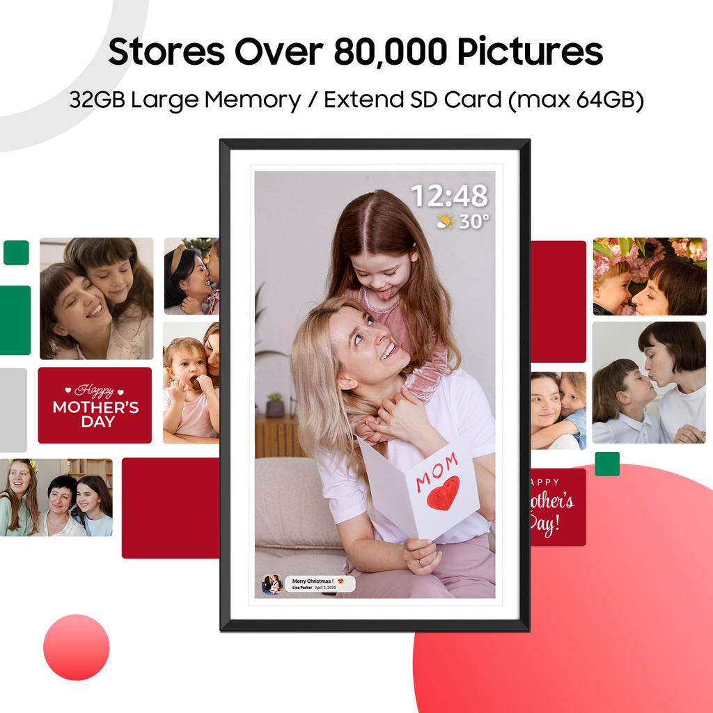 Digital Picture Frame 15.6 inch, WiFi Digital Photo Frame with 32GB Storage, 1920x1080 FHD IPS Touch Screen