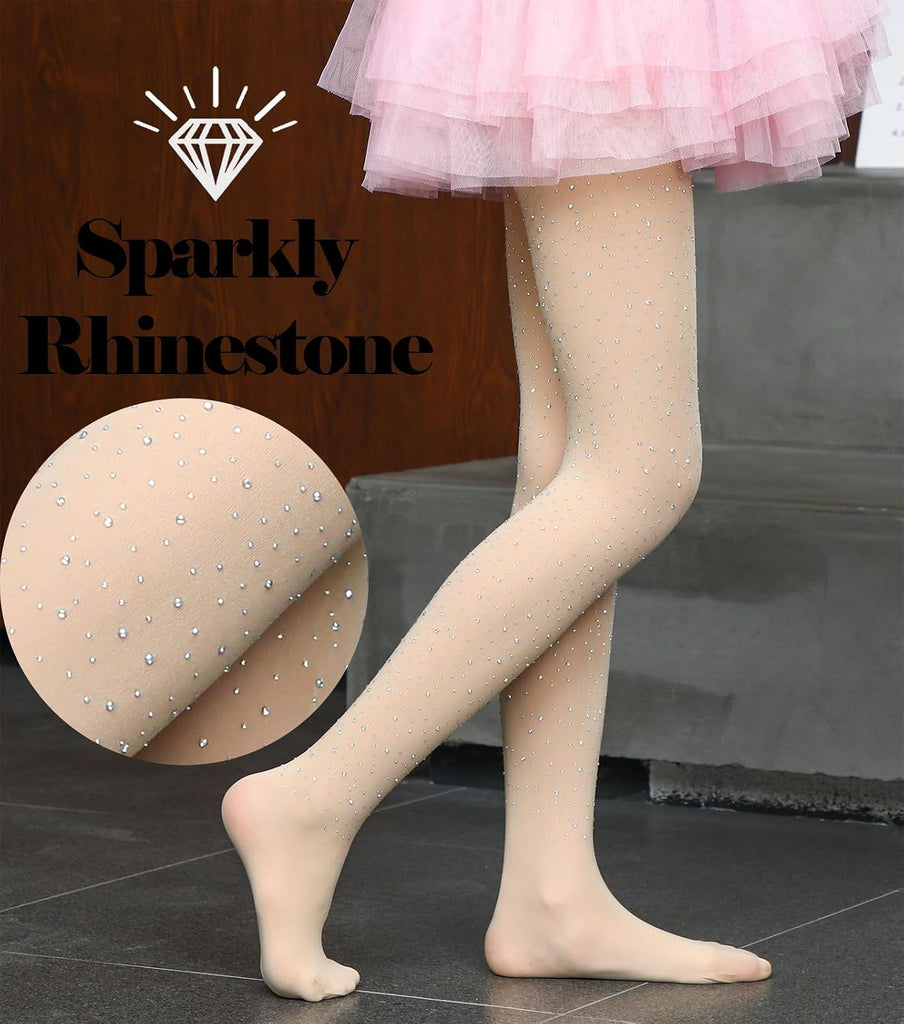 Girls Sparkle Rhinestone Tights Ultra-Soft Footed Dance Stockings Cospaly Accessories