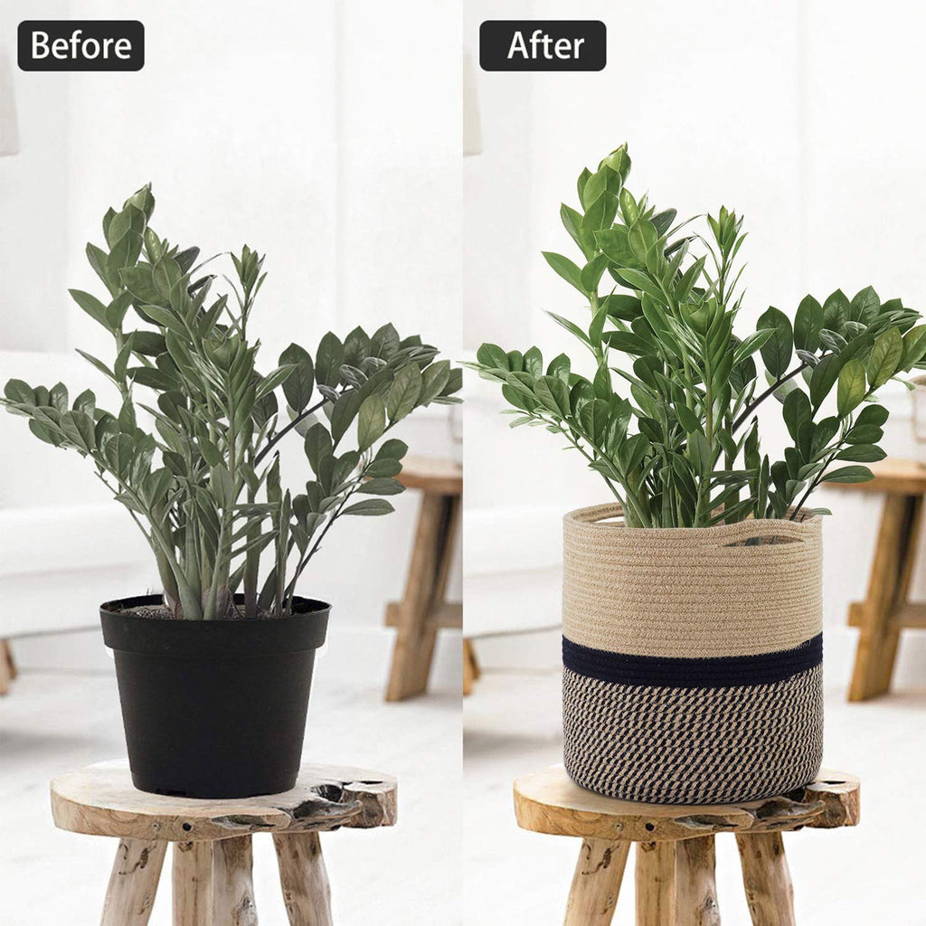 Large Jute Plant Basket, Planter for Indoor Plants, Black and Jute