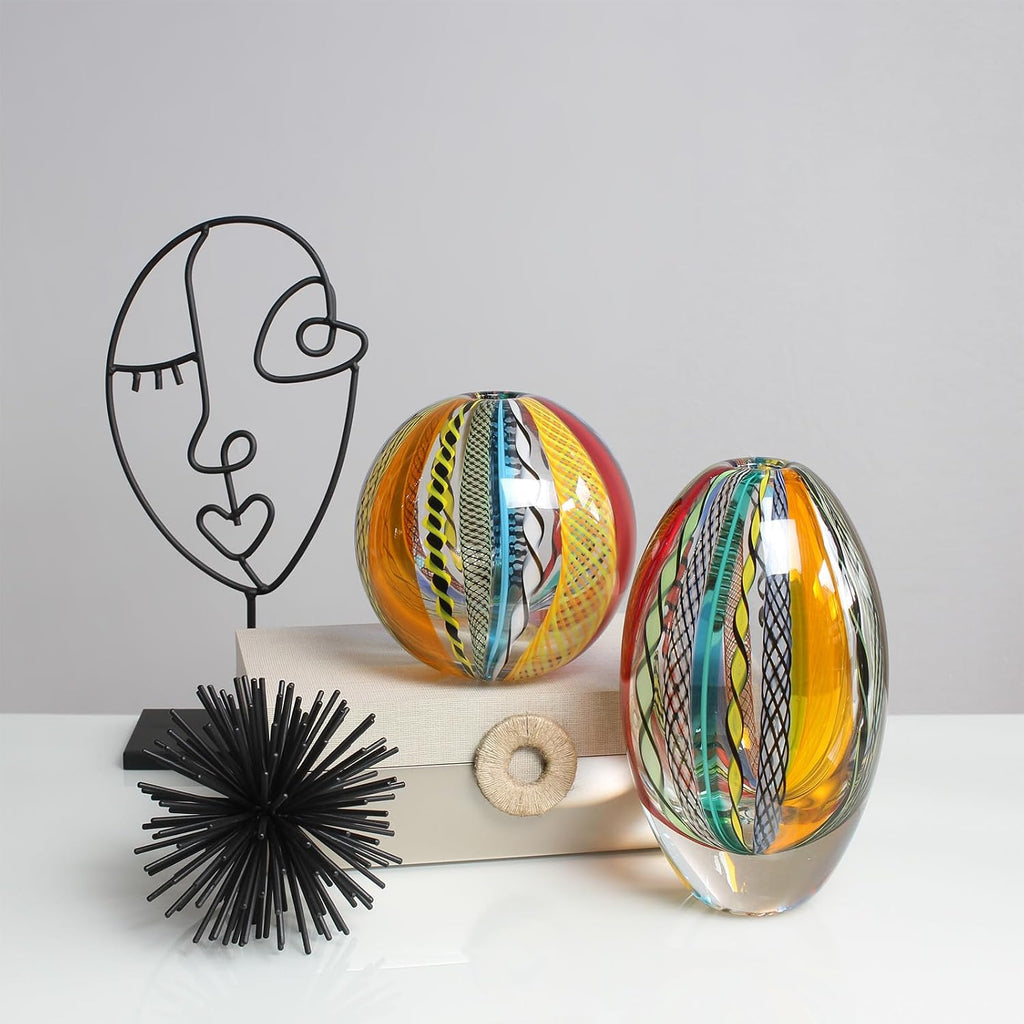 Murano Style Glass Vase Hand Blown Colored Canes Boho Effect Home Decor