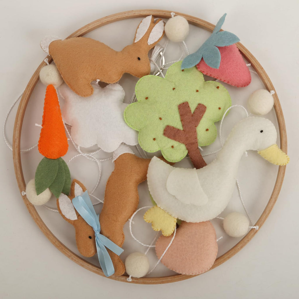 Garden Rabbit Crib Mobile Rabbit Nursery Decor Felt Mobile with Rabbit in the Garden