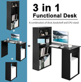 Computer Desk with Bookshelf, Writing Study Desk with Storage Shelves & CPU Stand, Modern Compact Computer Workstation