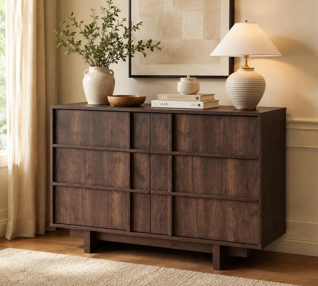 47.2" 6 Drawer Dresser, Skeleton Lines Design, Walnut