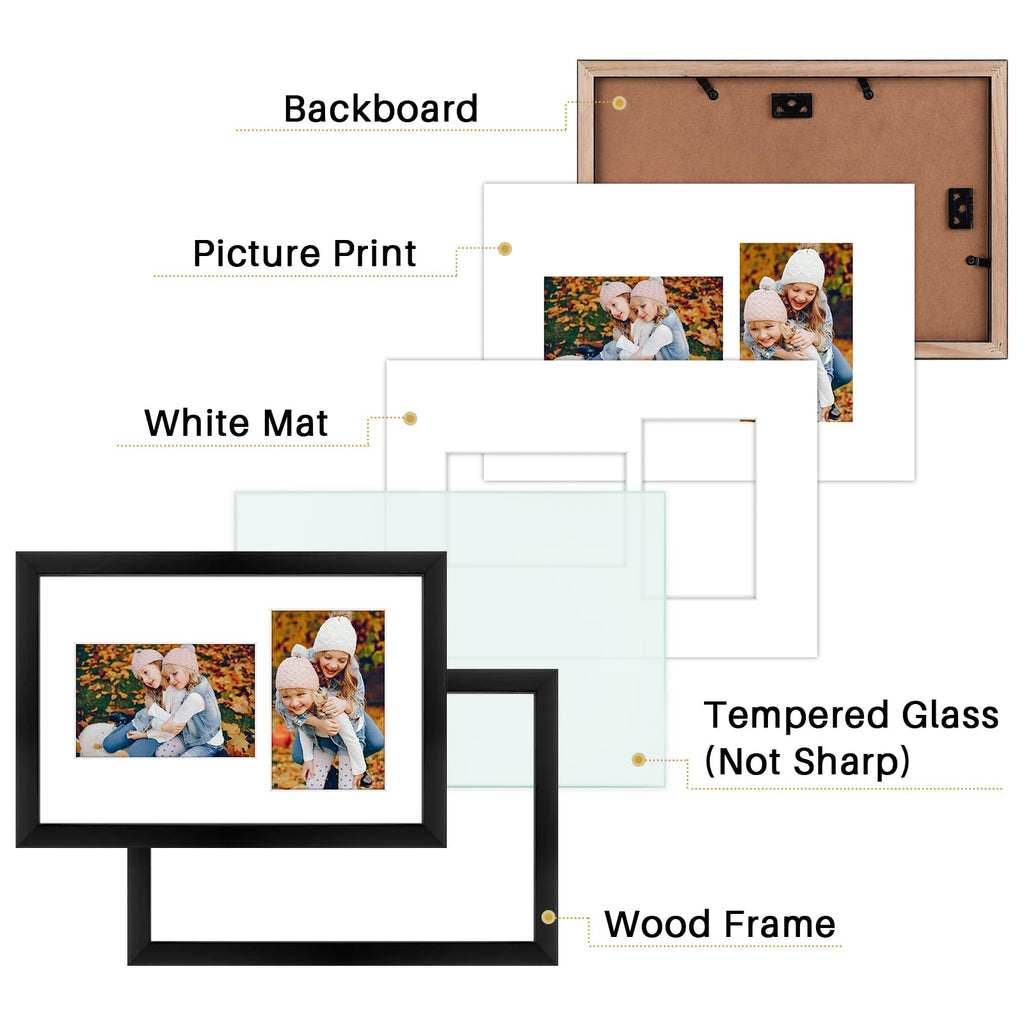 4x6 Collage Picture Frame, Solid Wood&Real Glass, 2 Photos
