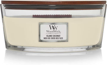 Ellipse Scented Candle with Crackling Wick, Island Coconut, Up to 50 Hours Burn Time Wood, White