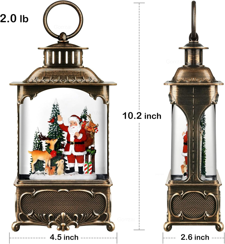 Santa Snow Globe Lantern Christmas Snow Globes, Lighted Christmas Decorations Indoor with Music Timer Swirling