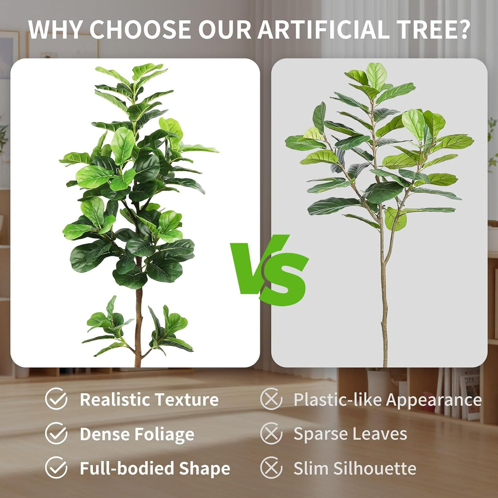 6FT Artificial Fiddle Leaf Fig Tree with White Planter & Fake Moss, Realistic Faux Ficus Lyrata Floor Plant Home
