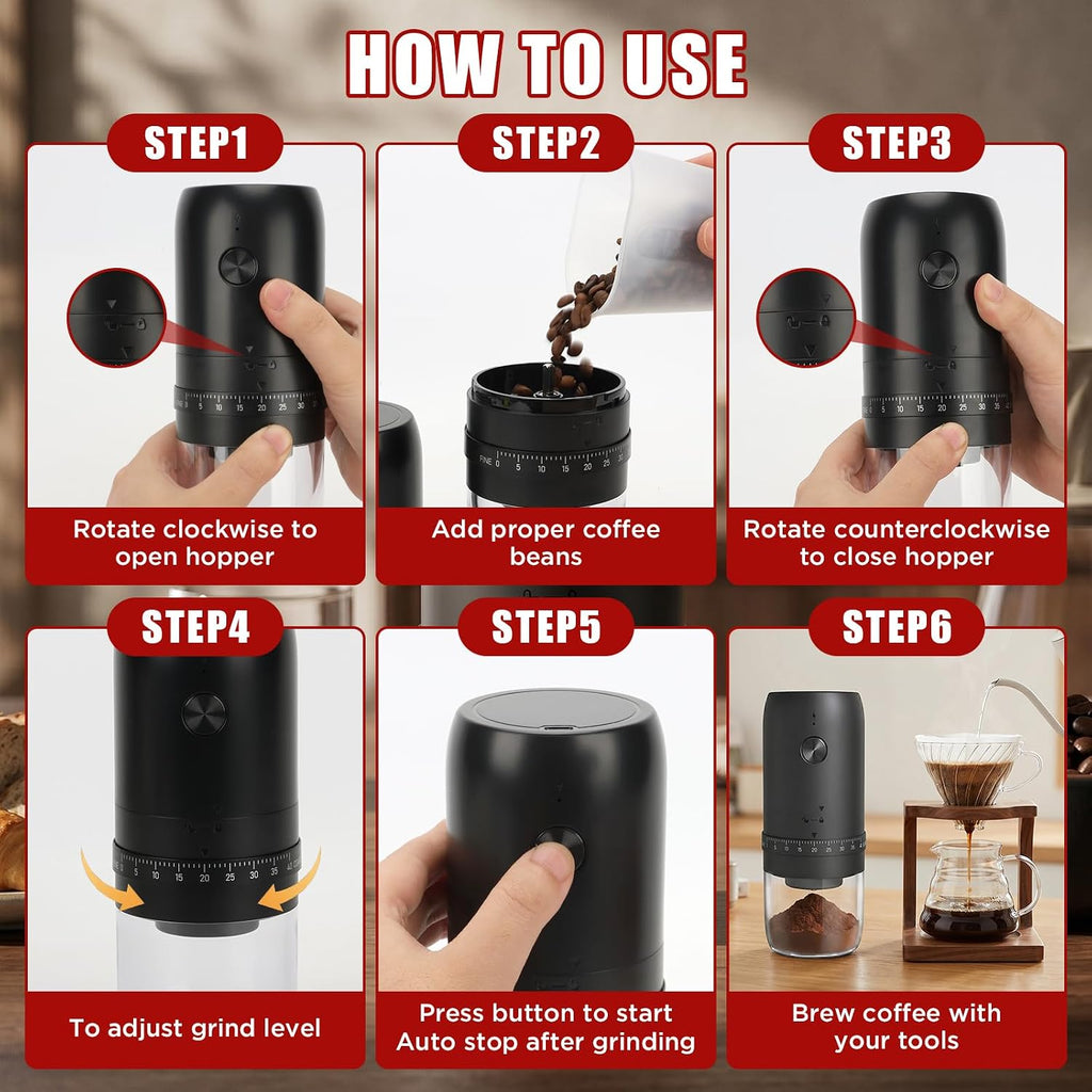 Electric Coffee Grinder, Portable Coffee Bean Grinder with Conical Ceramic Burr, USB-C Rechargeable Espresso Grinder