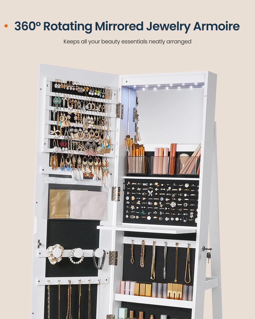 Standing Jewelry Armoire, Full Length Mirror with Storage