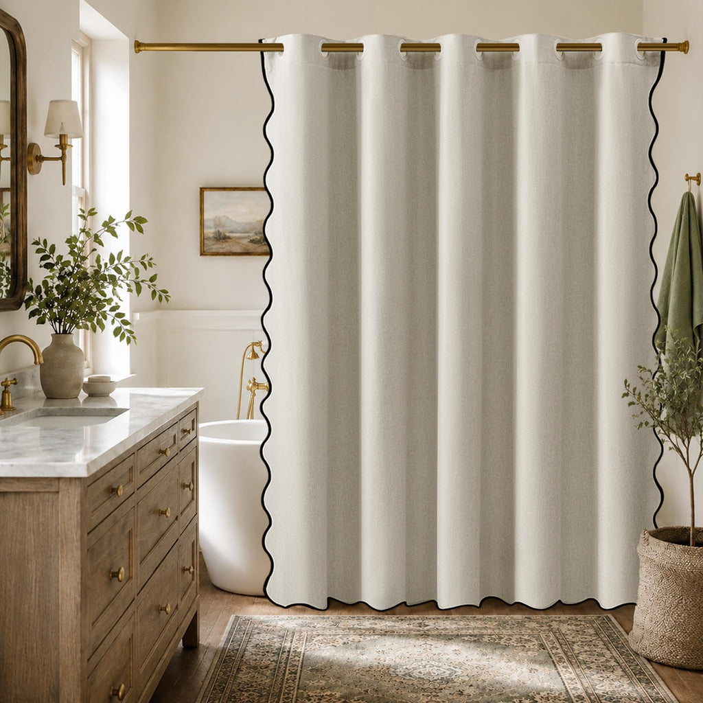 No Hook Scalloped Natural Linen Waterproof 60x75