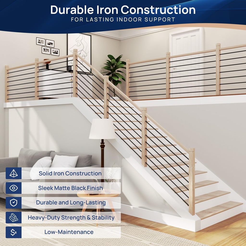 10 Pack 10 FT x 35/64 inch Iron Round Baluster for Indoor Staircase